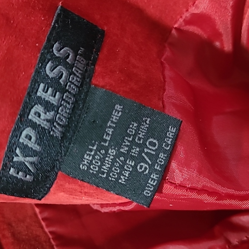 Vintage 90s Express Red Suede Straight  Mini Skirt 9/10 - Picture 6 of 7